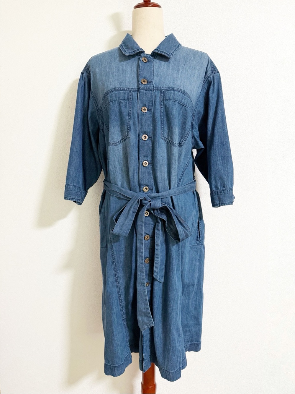 Eshakti Chambray Belted Button Front Shirt Dress